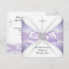 Erstmalige Kommunion Lavender Silver Heart Girl Einladung