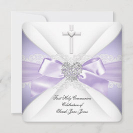 Erstmalige Kommunion Lavender Silver Heart Girl Einladung