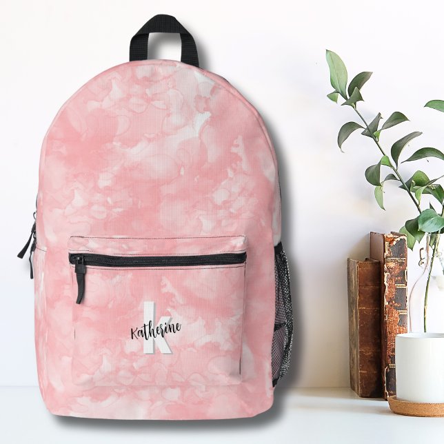 Erstmalige Monogramm-Girls Aquarellpinke Bedruckter Rucksack (Modern Initial Monogram Pink Watercolor Printed Backpack )