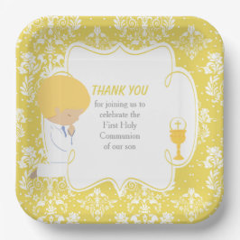 Erstmaliger Blonde Boy Gold Damask Pappteller