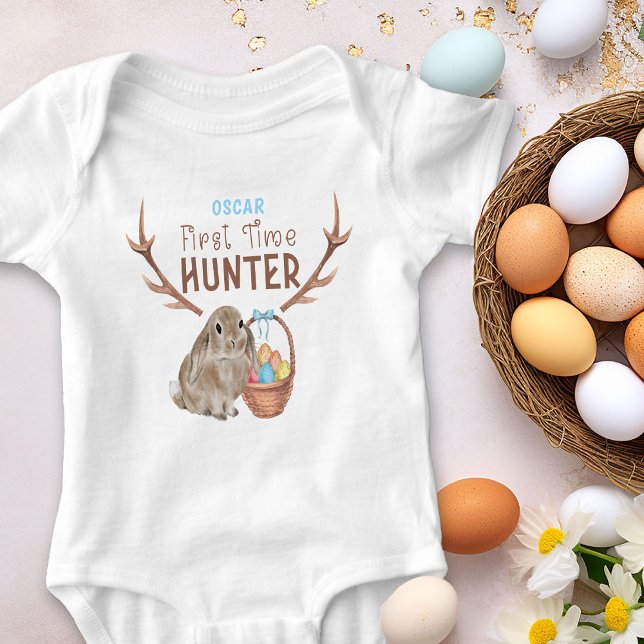 Erstmaliger Jäger Osterhase und Ei Basket Boy Baby Strampler (Personalized Bodysuit for Baby's First Easter Egg Hunt)