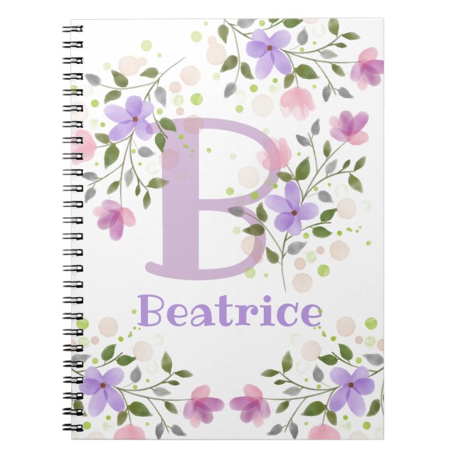 Erstmaliger Plus Name Beatrice mit Blume Notizblock (Vorderseite)