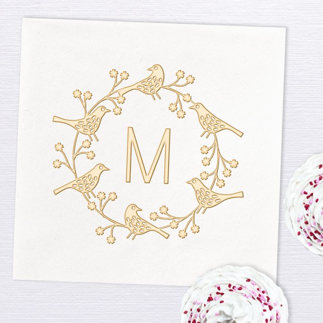 Erstmaliger Vogelreath in Skandinavien Servietten Mit Folie (Modern monogram initial personalized Scandinavian bird wreath foil party paper napkin)