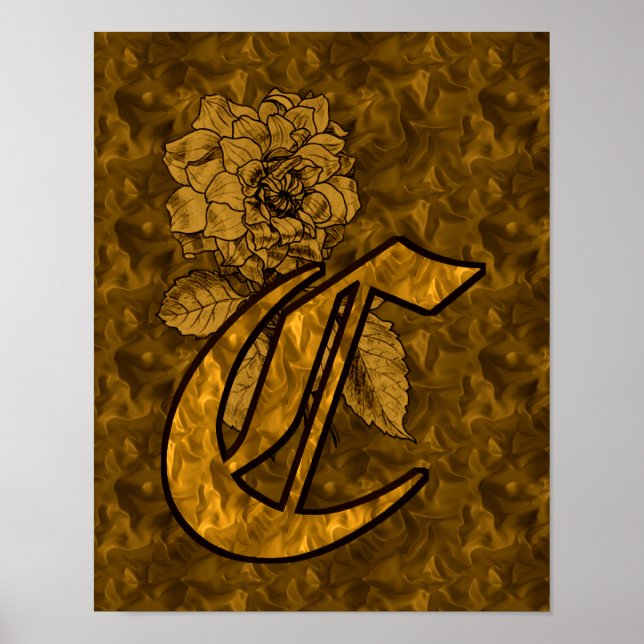 Erstmaliges C-Gold-Peony-Monogramm Poster (Vorne)