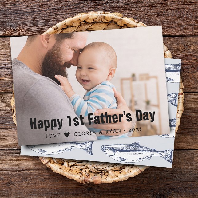 Erstmaliges Foto des Vaters Feiertagskarte (First Time Father's Day Photo Flat Holiday Card)