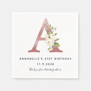 Erstmaliges Monogramm 21. Geburtstag Rose Gold Serviette