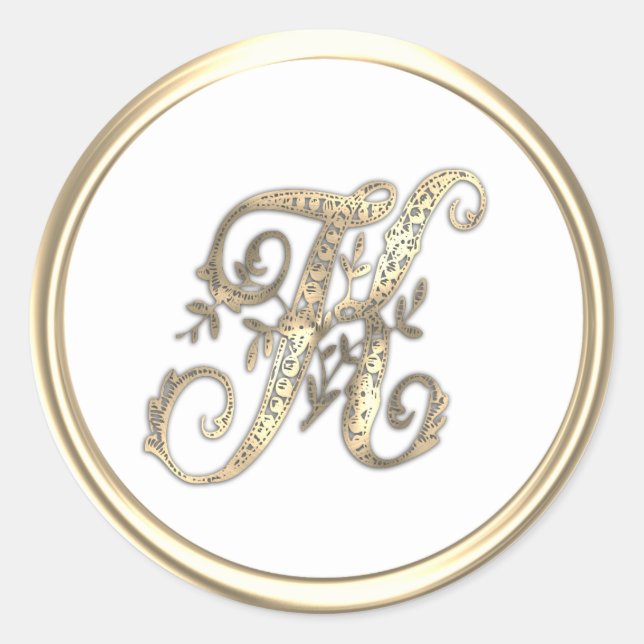 Erstmaliges Monogramm für Gold und alle Verzierten Runder Aufkleber (Vorderseite)