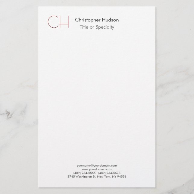 Erstmaliges Monogramm Modernes, Minimalistisches S Briefpapier (Vorderseite)