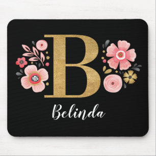 Erstmaliges Monogramm, rosa Goldbuchstaben B Mousepad