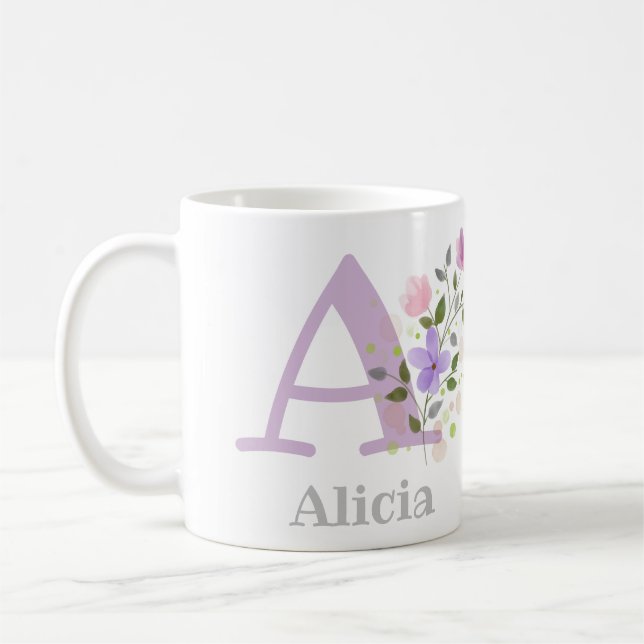 Erstmaliges Plus Name Abigail mit Blume Kaffeetasse (Links)