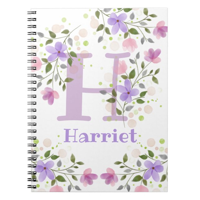 Erstmaliges Plus Name Harriet mit Blume Notizblock (Vorderseite)