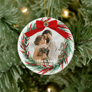 Erstweihnachten Kranz Foto Hochzeit Neuvermählte Keramik Ornament
