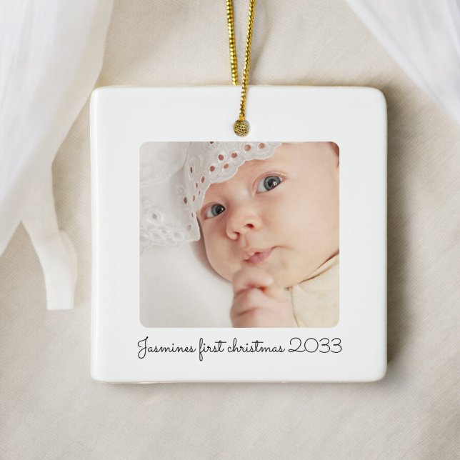 Erstweihnachtsbabys mit minimalem Foto Keramikornament (babys first christmas ornament , minimal and stylish xmas decoration )