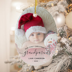 Erstweihnachtsfotoschrift Oval für Großeltern Keramik Ornament