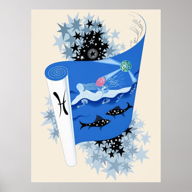 Erté - Die Zodiac Suite, Fische Poster (Vorne)