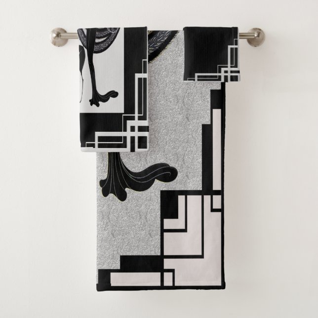 Erte Lady mit Hund Art Deco Badhandtuch Set (Insitu)