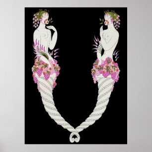 Erté - The Letter V von der Alphabet Suite, 1976 Poster