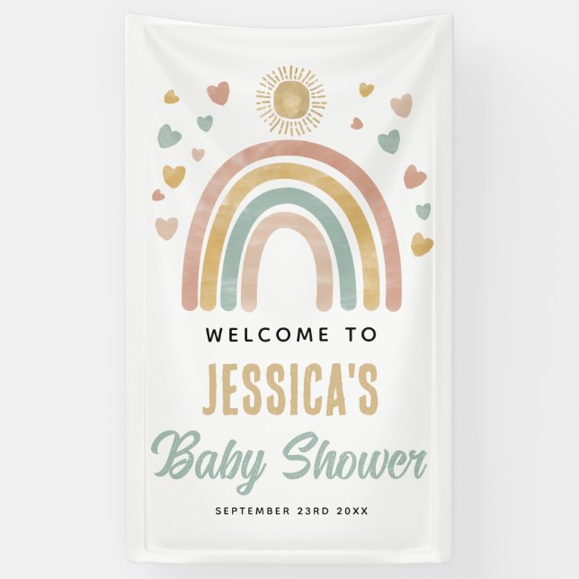 Erthy Colors Rainbow Sun Baby Dusche Begrüßungszei Banner (Vertikal)