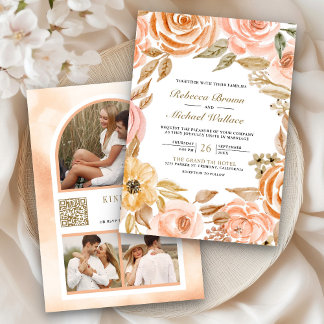 Erthy Floral Fall Herbst Foto QR Code Hochzeit Einladung