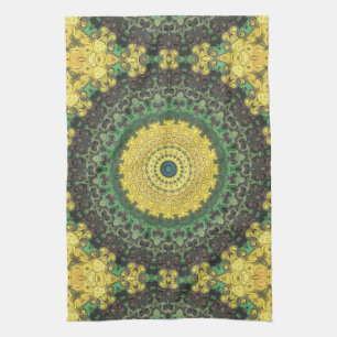 Erthy Green und Yellow Mandala Kaleidoscope Geschirrtuch