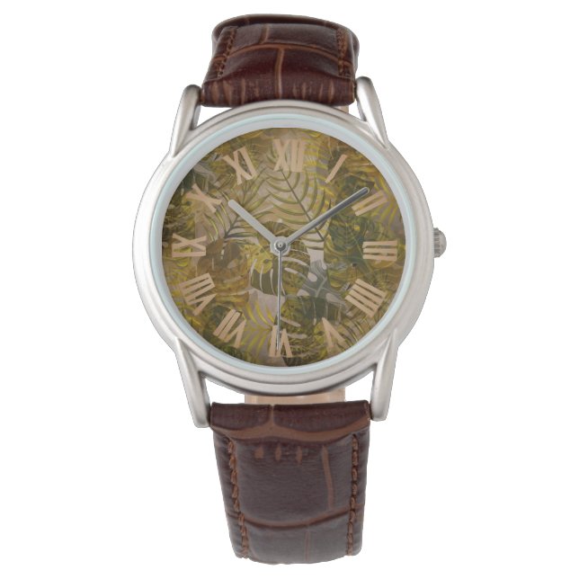 Erthy Tropical Blätter Pattern Men's Armbanduhr (Vorderseite)