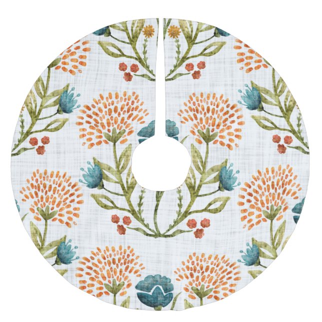 Erthy Whimsical: Aquarell Blume Motif. Polyester Weihnachtsbaumdecke (Vorderseite)