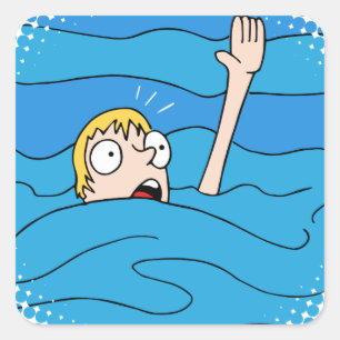 Ertrinken des Mann-Cartoon Quadratischer Aufkleber