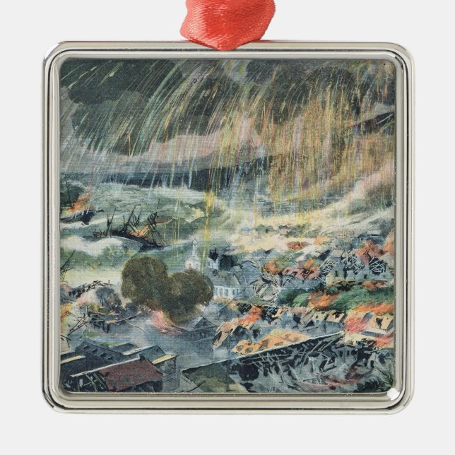 Eruption eines Vulkans auf Martinique Silbernes Ornament (Vorne)