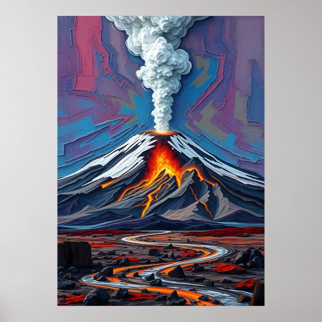 Eruption in Motion - Fiery Vulkan Landschaft Kunst Poster (Vorne)