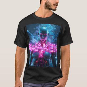 ERWACHEN - Cyberpunk-Roboter Neon-Ästhetik Spiritu T-Shirt