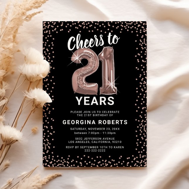 Erwachsene 21. Geburtstag Rose Gold Einladung (Von Creator hochgeladen)