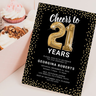Erwachsene 21. Geburtstag Schwarzes Gold Einladung