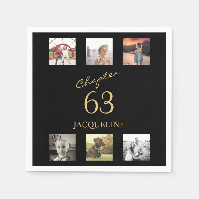 Erwachsene 6 Foto Schwarz und Gold jedes Alters Ge Serviette (Vorderseite)