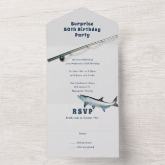 Erwachsene Fishing-Geburtstagsparty in einem einzi All In One Einladung