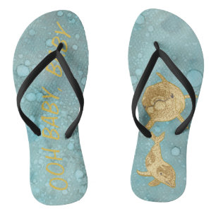 Erwachsene Flip Flops "Gold Dolphin Mommy and Baby