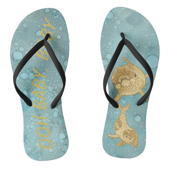 Erwachsene Flip Flops "Gold Dolphin Mommy and Baby (Fußbett)