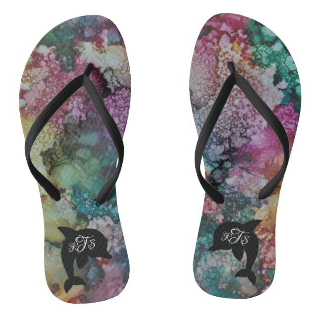 Erwachsene Flip Flops"Inkblots Pink GoldGreens Dol Flops (Fußbett)