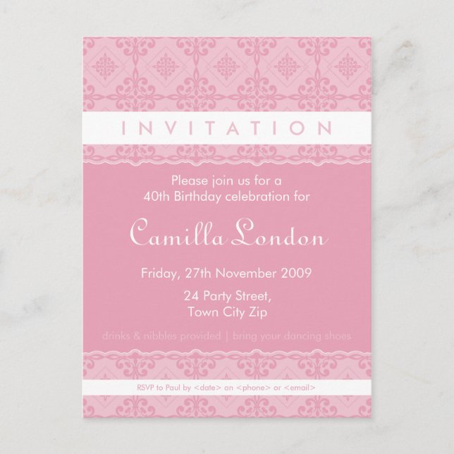 ERWACHSENE GEBURTSTAGEINLAGE: gemustert P8 Einladungspostkarte (Vorderseite)