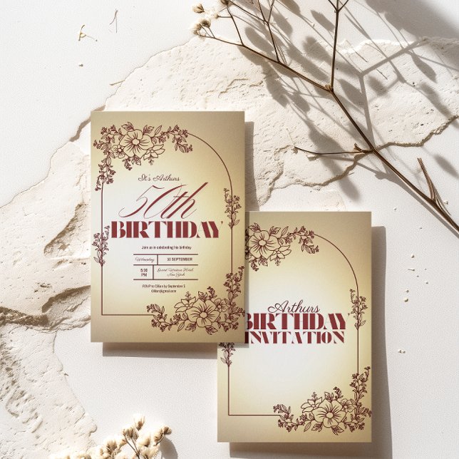 Erwachsene Geburtstagsfeier Einladung Goldmaroon T (Von Creator hochgeladen)