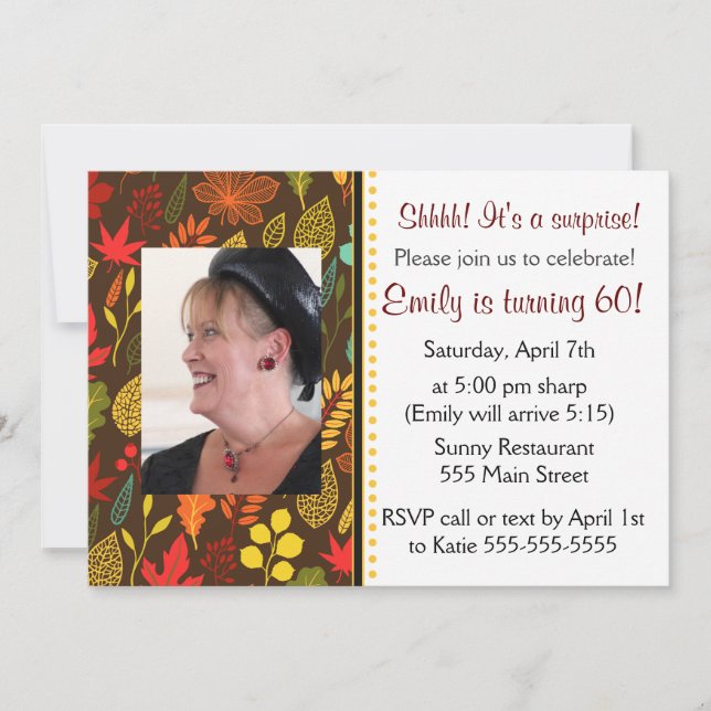 Erwachsene Geburtstagspartei Foto Einladung Herbst (Vorderseite)