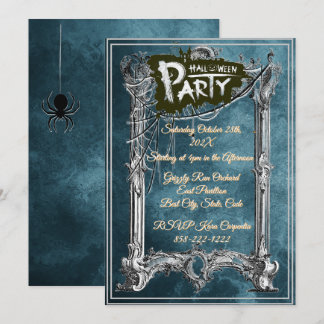 Erwachsene Halloween-Party Vintage Gothic Blau Gru Einladung