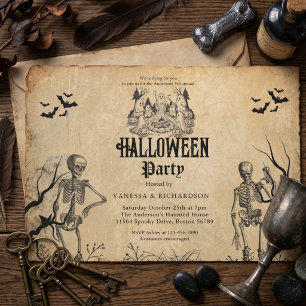 Erwachsene Halloween-Party Vintage-Gothic-Skelett Einladung