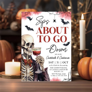 Erwachsene Halloween Sips über Skelett Einladung
