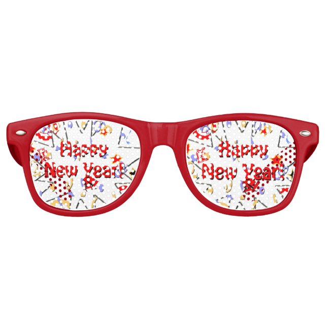 Erwachsene *Happy N Year* Party Shades-Red Frame Partybrille (Vorderseite)
