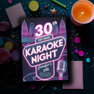 Erwachsene Karaoke 90er Neon Pink Glow 30. Geburts Einladung