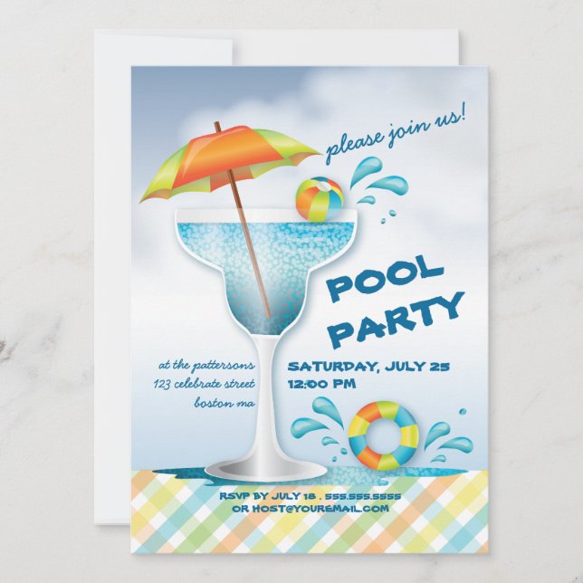 Erwachsene Pool-Party-Sommer-Cocktail-Einladung Einladung (Vorderseite)