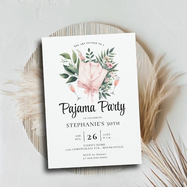 Erwachsene Sleepover Party Wildblumen 30. Geburtst Einladung (adult pajama party 30th birthday invitation slumber sleepover elegant wildflowers botanical chic)