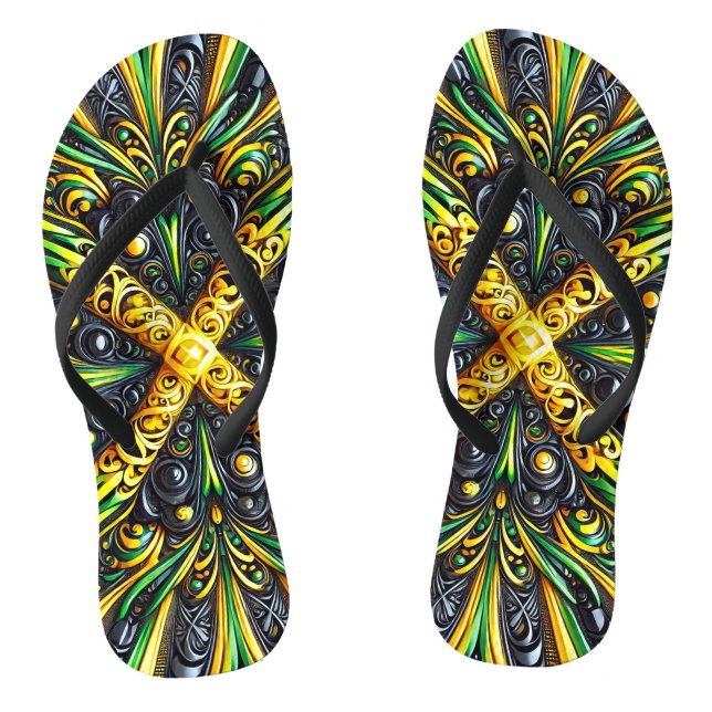 Erwachsene Slim-Straps mit jamaikanischen Farben Flip Flops (Fußbett)