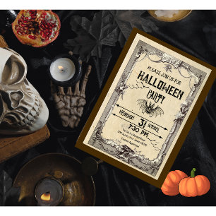 Erwachsene Vintage-Vampir-Fledermaus-Halloween-Ein Einladung