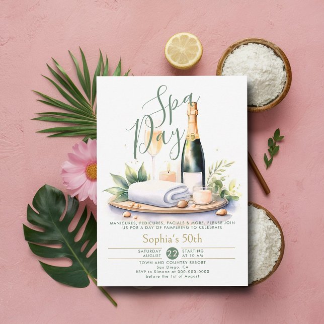 Erwachsene Wellness-Center Day Party Wasserfarbe G Einladung (50th birthday ideas adult spa party invitation elegant modern classy watercolor chic)